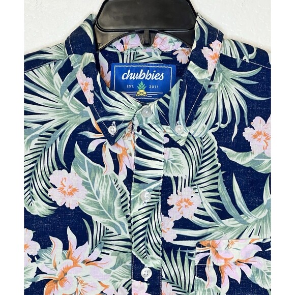 CHUBBIES 1/4 Button Down Floral Reverse Print Hawaiian Shirt Tropical Aloha L - Picture 1 of 6